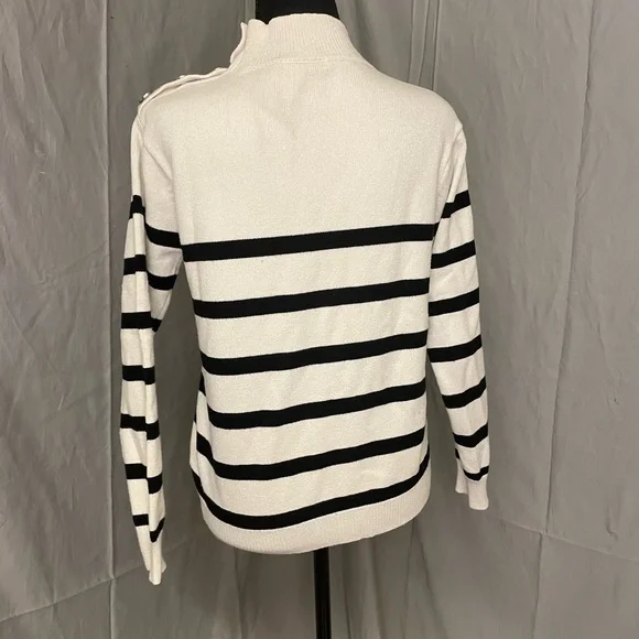 Kirundo Striped Black and White Turtleneck Sweater w/ Button Detail - Picture 3 of 7